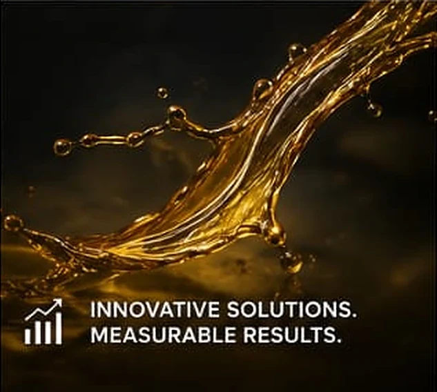 Golden treated oil in motion, captioned: innovative solutions, measurable results.