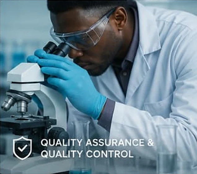 Quality assurance and control: an inspector recording results on a checklist beside process equipment.